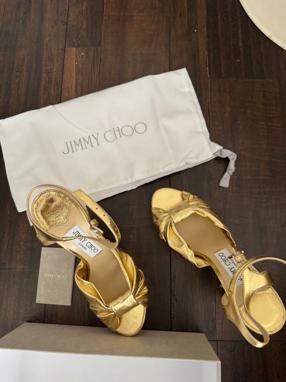 Jimmy Choo Heloise Gold Metallic Ankle-Strap Platform Sandals - Size 38 - Picture 4 of 5